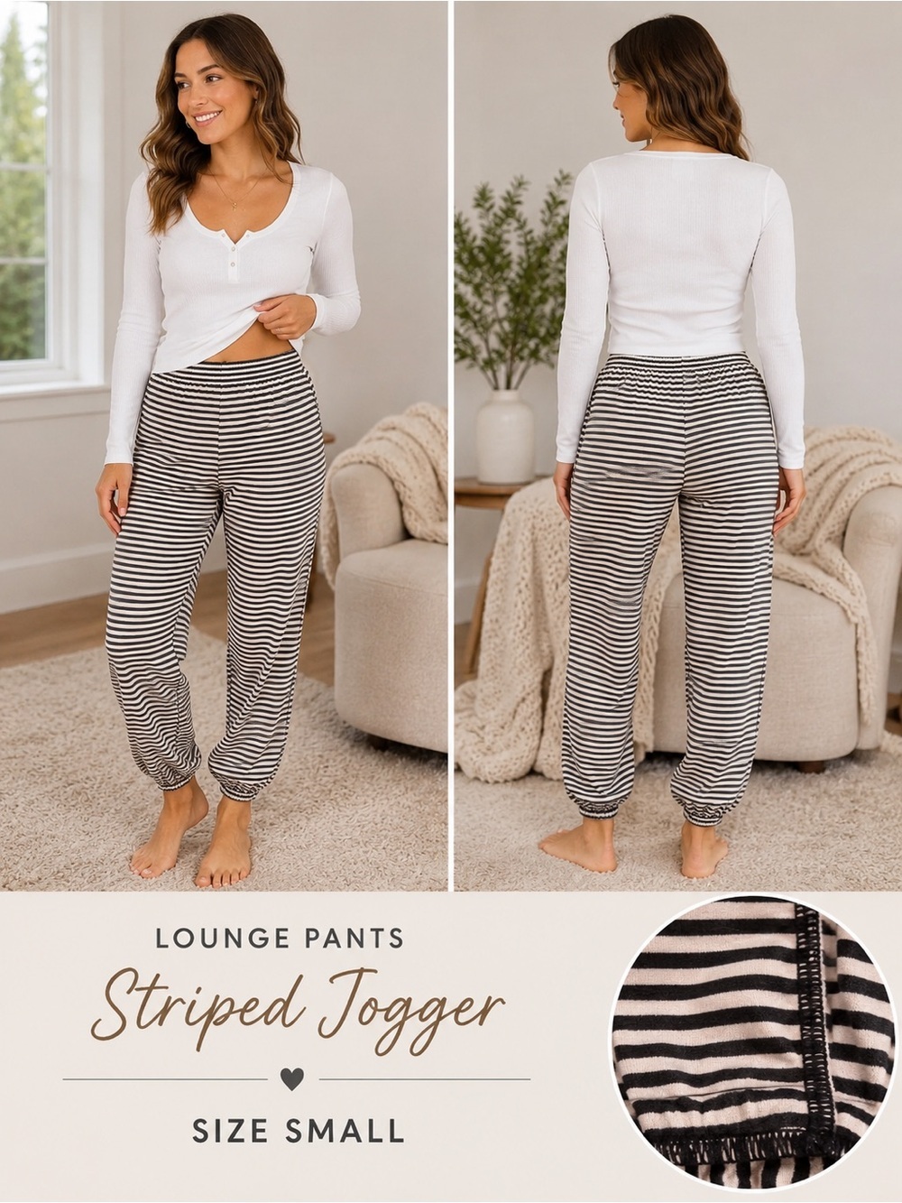 Marilyn Monroe Black & White Striped lounge Pants size SMALL